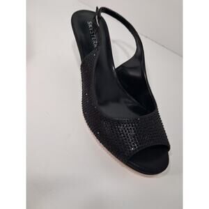 SKYSTERRY Rhinetones Womens Open Toe Chunky Low Heel Size 8.5 Color Black